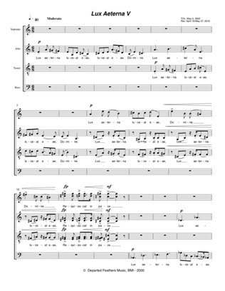 Lux Aeterna V (2000-2010) for SATB a cappella chorus