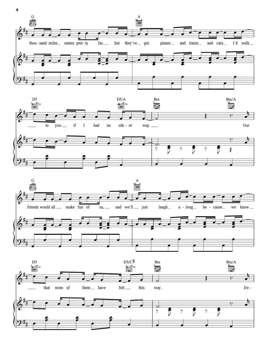Hey There Delilah Piano, Vocal, Guitar scores gallery preview page 4