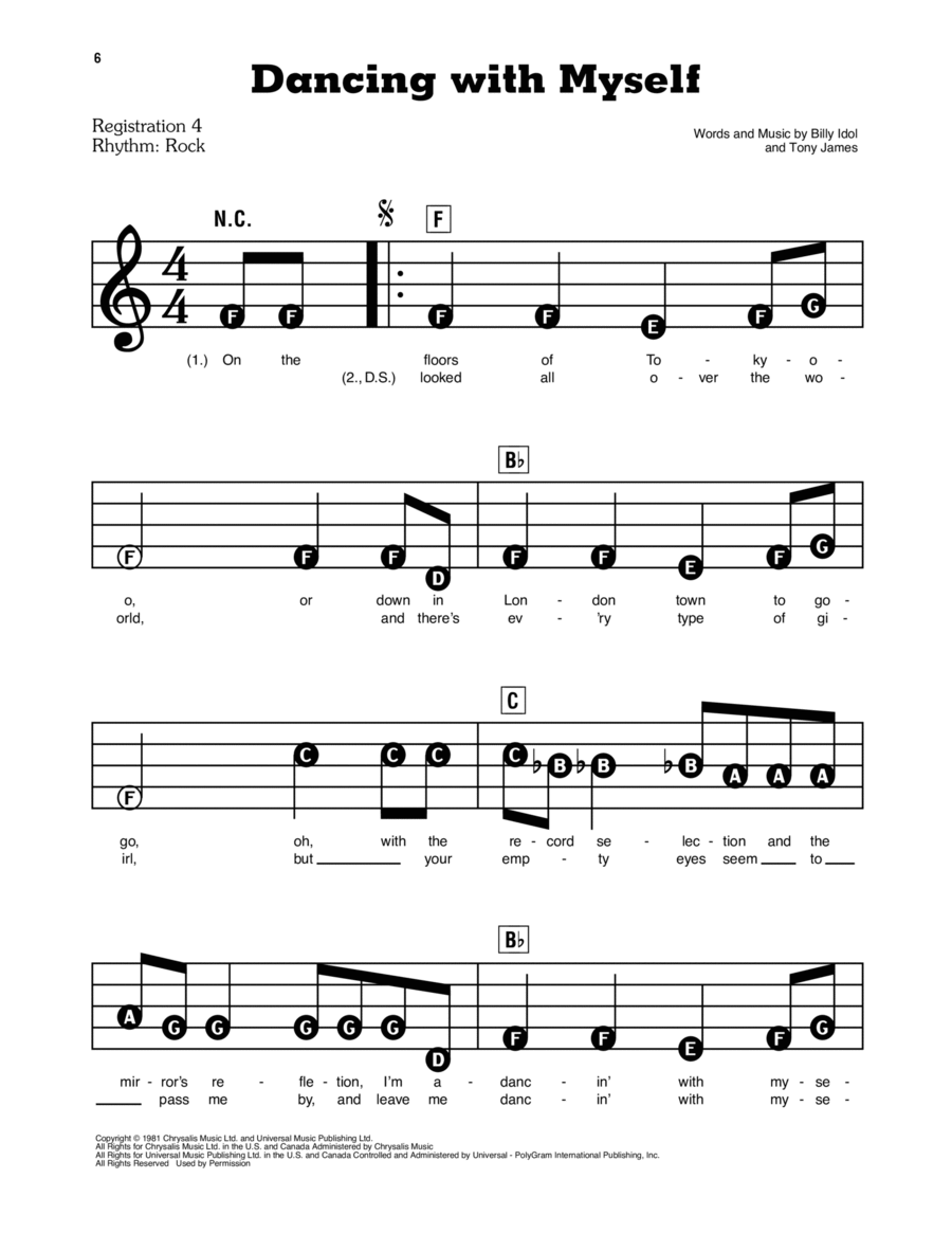 Dancing With Myself Electronic Keyboard scores gallery preview page 1