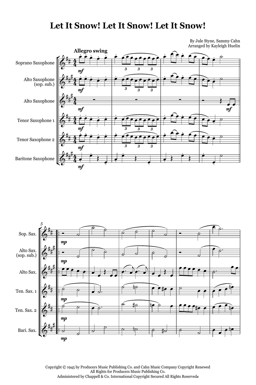 Let It Snow! Let It Snow! Let It Snow! Saxophone Quintet scores gallery preview page 1