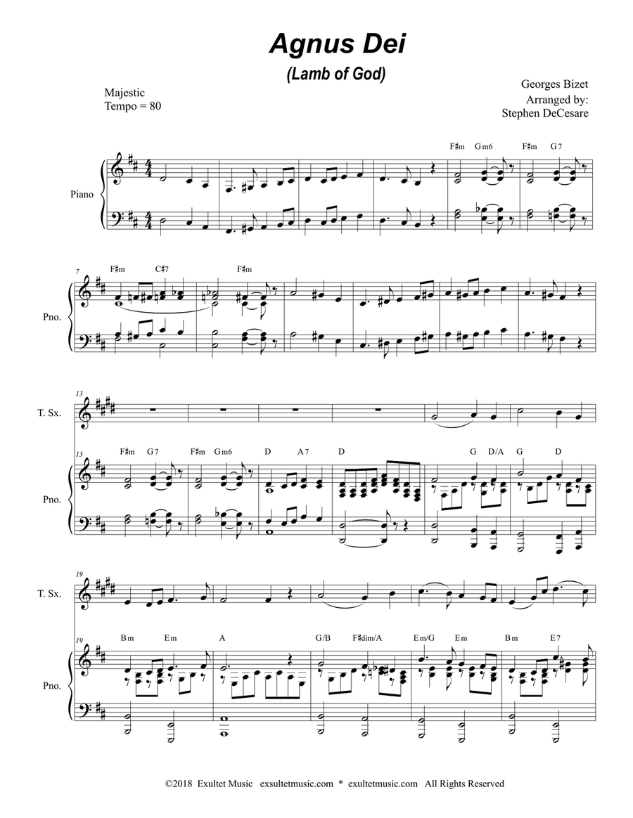 Agnus Dei (Duet for Soprano and Tenor Saxophone) Woodwind Duet scores gallery preview page 1