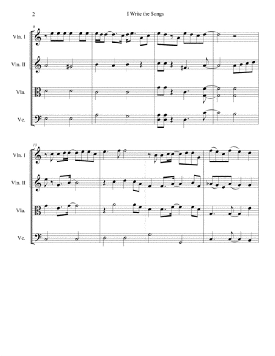 I Write The Songs String Quartet scores gallery preview page 2