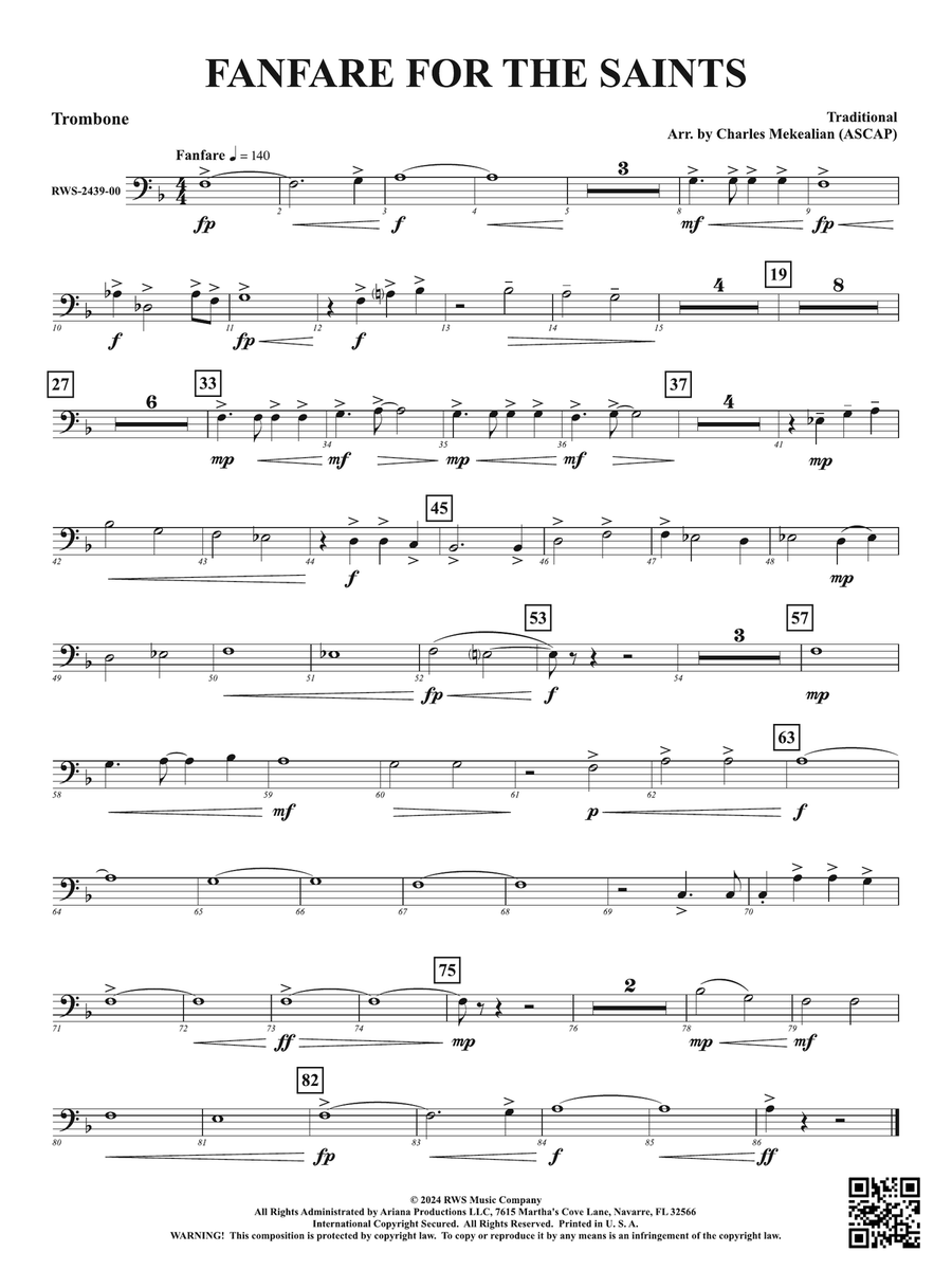 Fanfare For The Saints: 1st Trombone Trombone scores gallery preview page 1