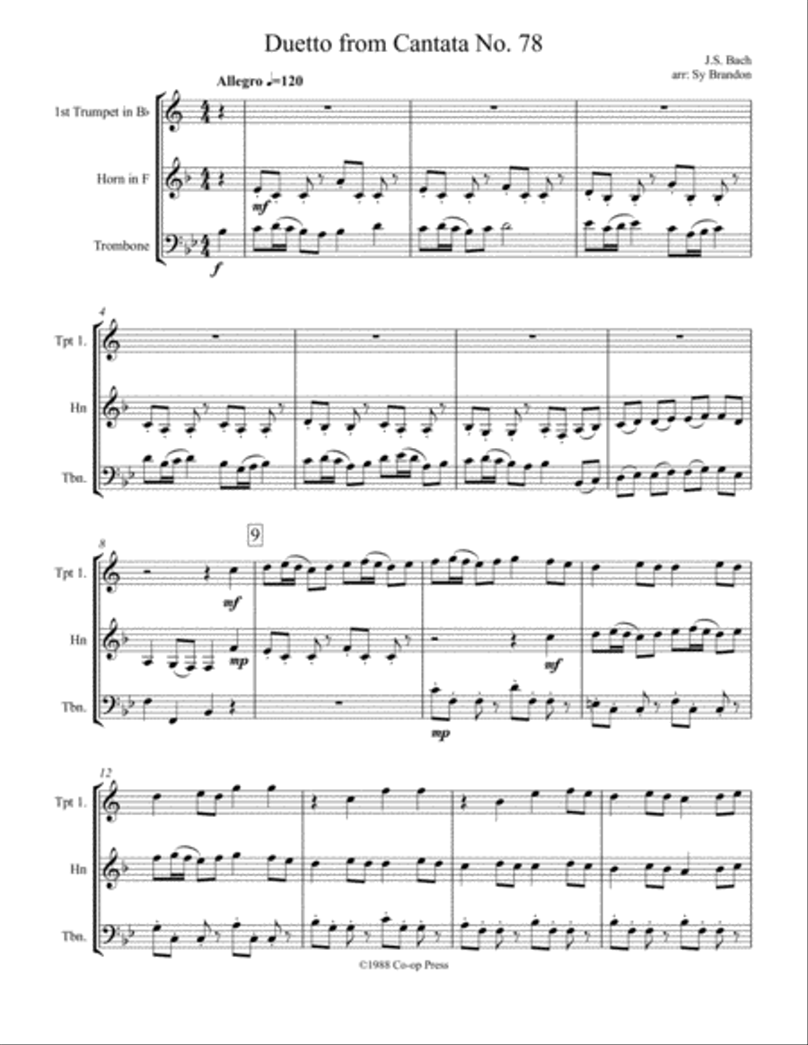 Duetto from Cantata No. 78 for Brass Trio Brass Trio scores gallery preview page 1