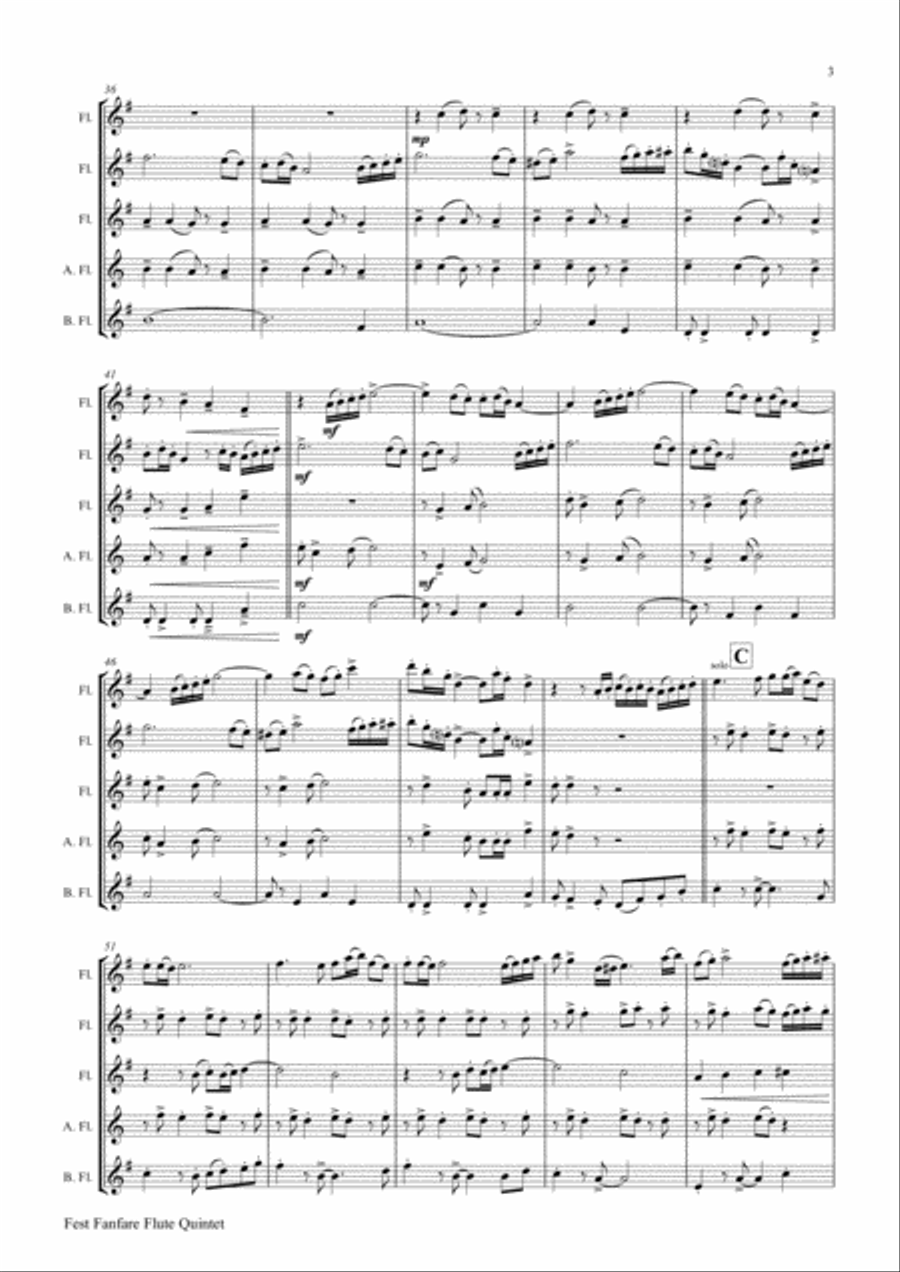 Fest Fanfare - Classical Festive Fanfare - Opener - Flute Quintet Woodwind Ensemble scores gallery preview page 3