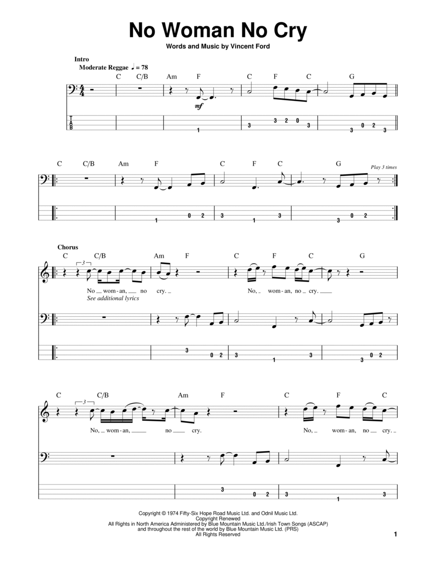 No Woman No Cry Guitar Tablature scores gallery preview page 1