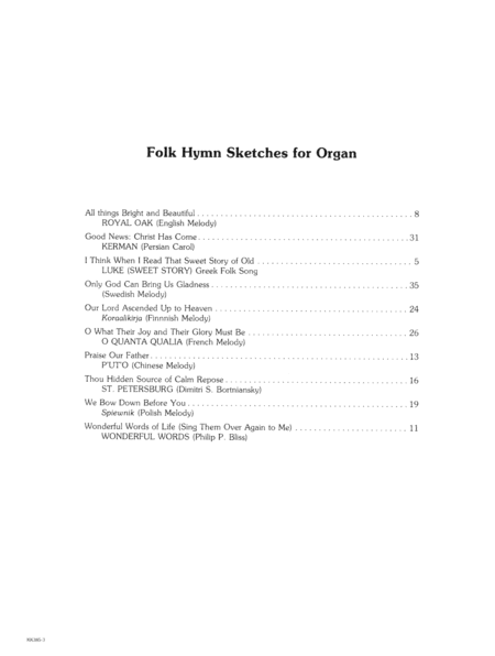 Folk Hymn Sketches For Organ