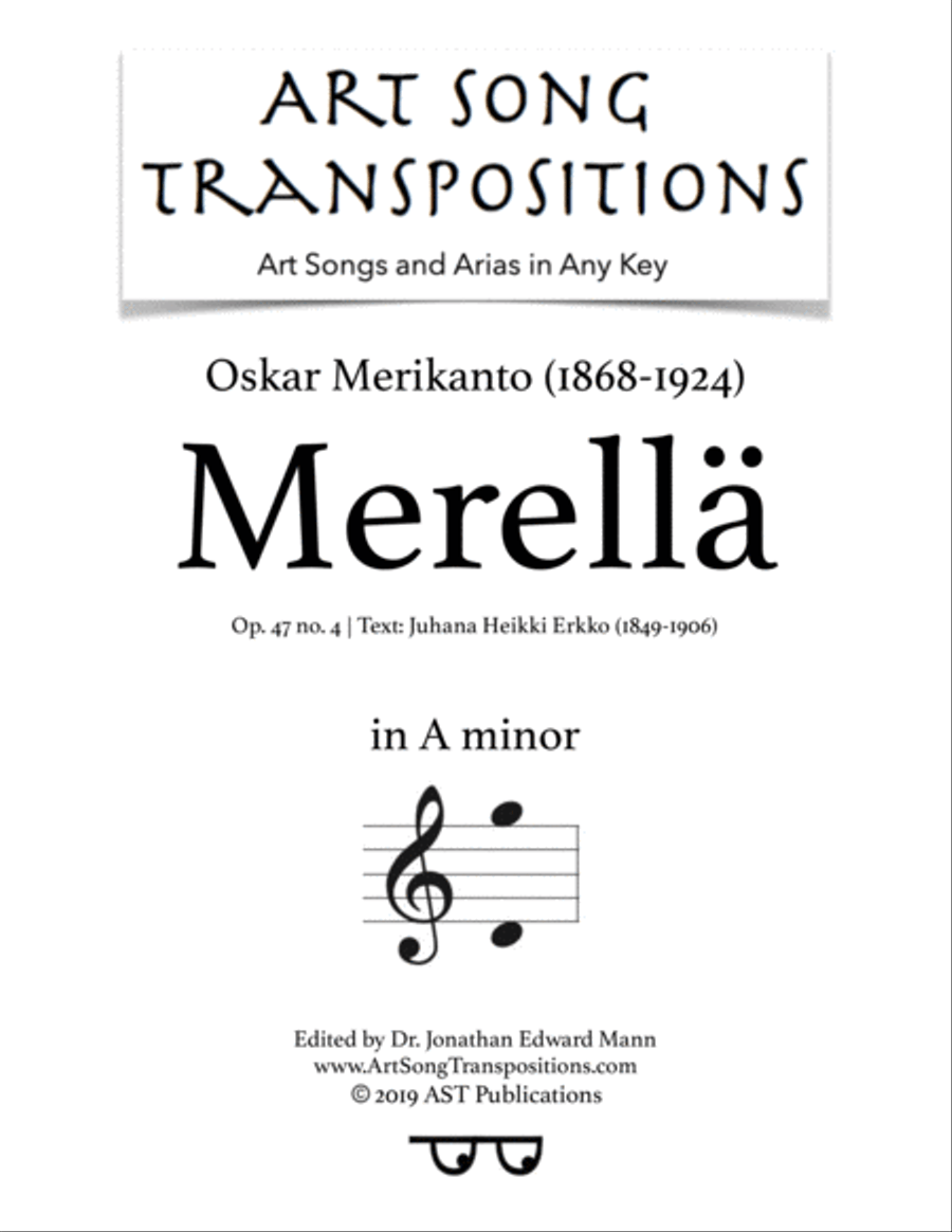 MERIKANTO: Merellä, Op. 47 no. 4 (transposed to A minor) Voice scores gallery preview page 1