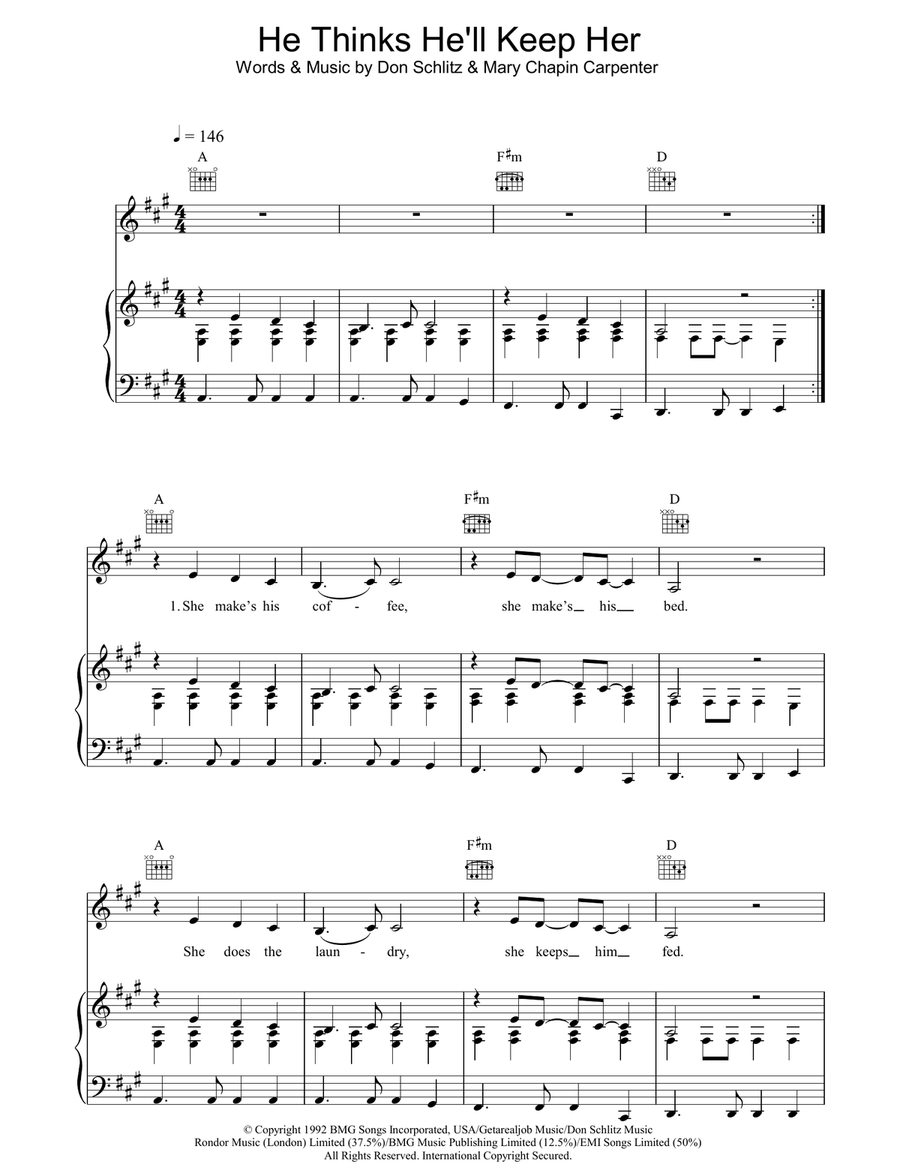 He Thinks He'll Keep Her Piano, Vocal, Guitar scores gallery preview page 1