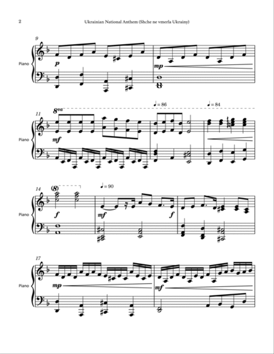 Ukrainian National Anthem (Shche ne vmerla Ukrainy) Piano Solo scores gallery preview page 2