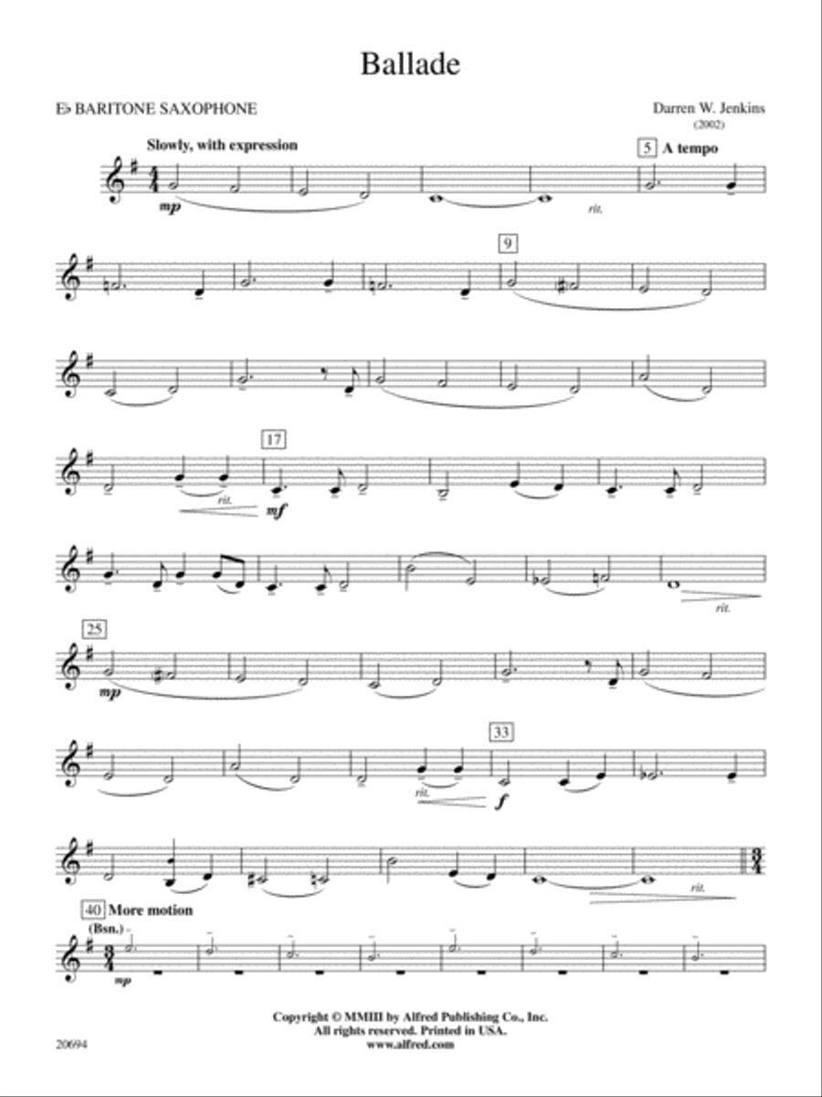 Ballade: E-flat Baritone Saxophone Concert Band scores gallery preview page 1