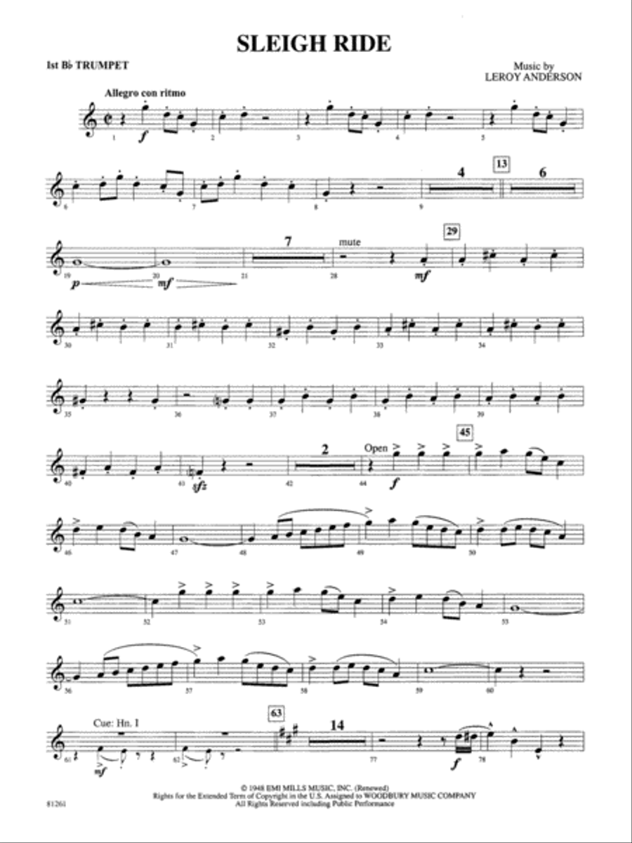 Sleigh Ride: 1st B-flat Trumpet Full Orchestra scores gallery preview page 1