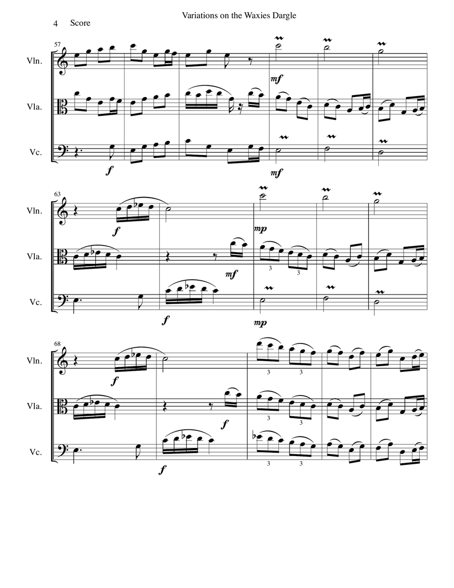 Variations on The Waxies' Dargle (or The girl I left behind me) for string trio String Trio scores gallery preview page 4