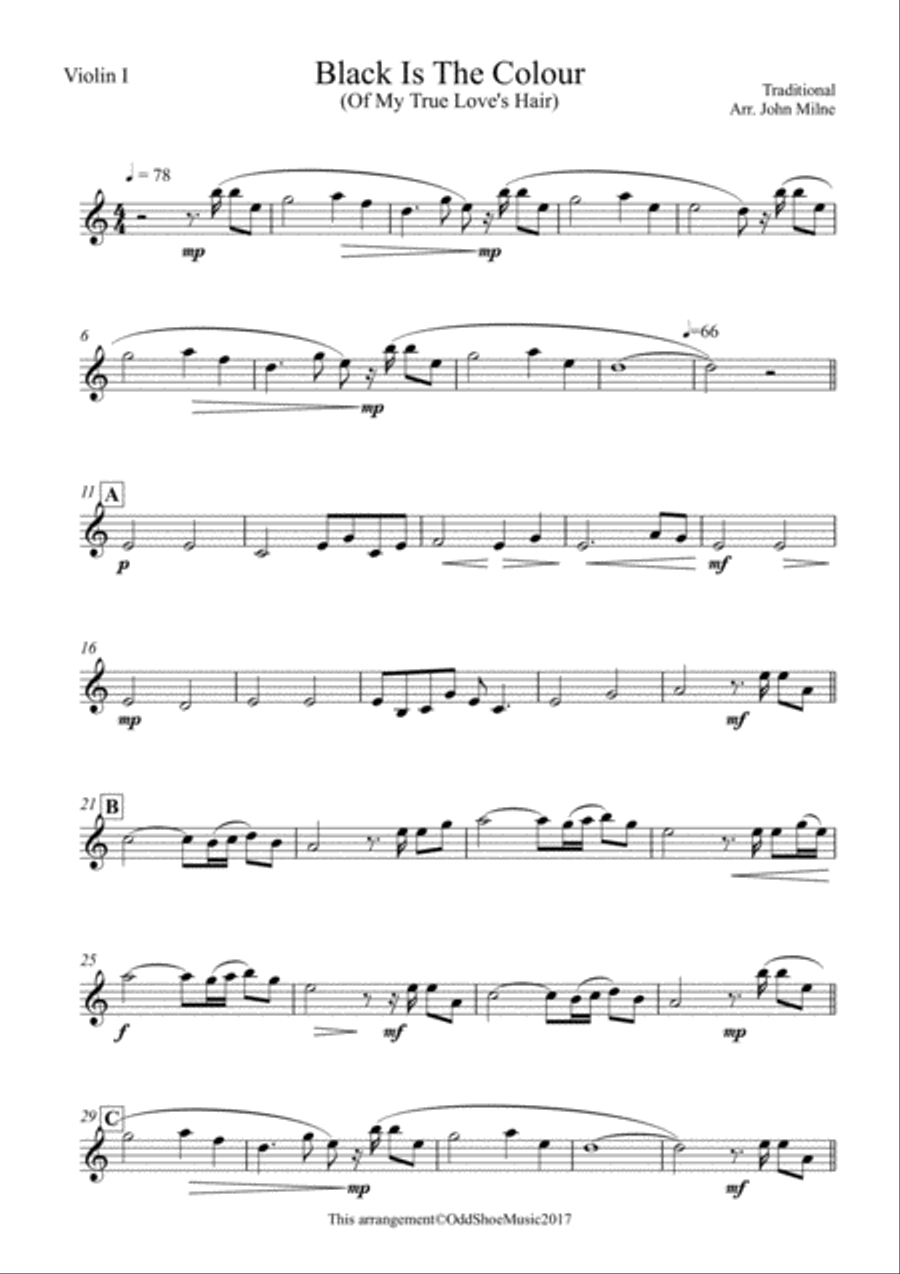 Black Is The Colour Of My True Love's Hair String Quartet scores gallery preview page 6