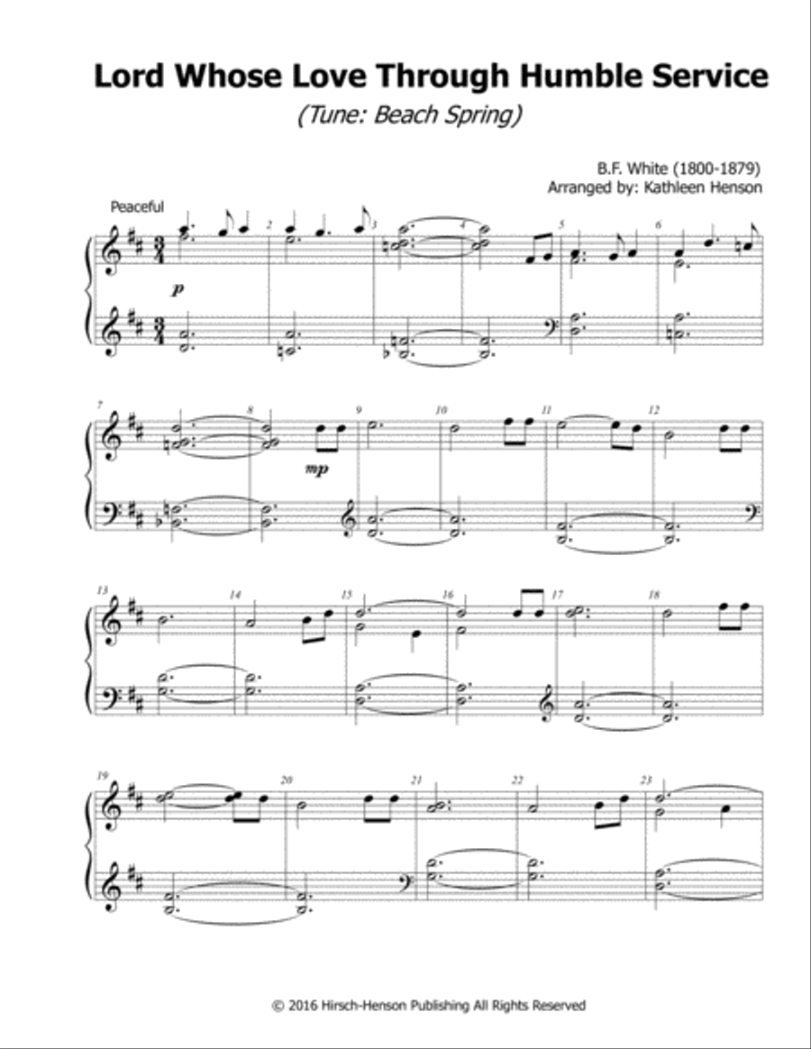Lord Whose Love Through Humble Service (Beach Spring) Piano Solo scores gallery preview page 1