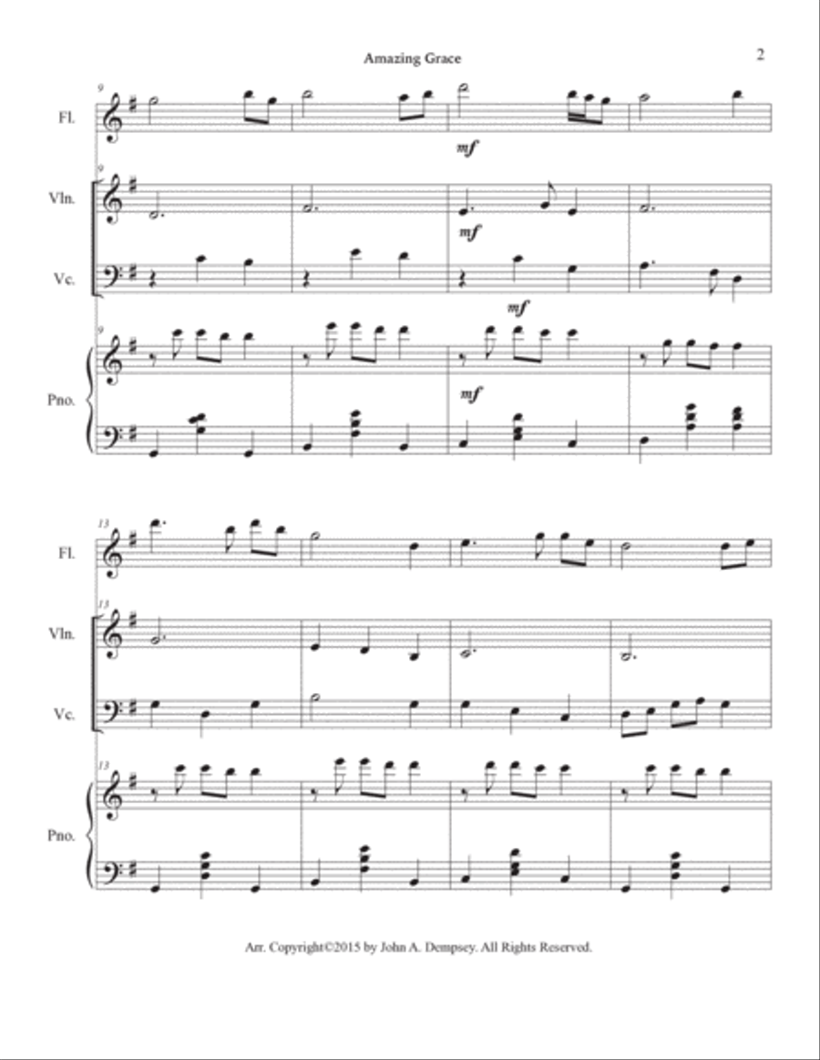 Amazing Grace (Quartet for Flute, Violin, Cello and Piano) Small Ensemble scores gallery preview page 5