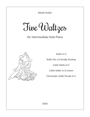 Book cover for Five Waltzes for Intermediate Solo Piano