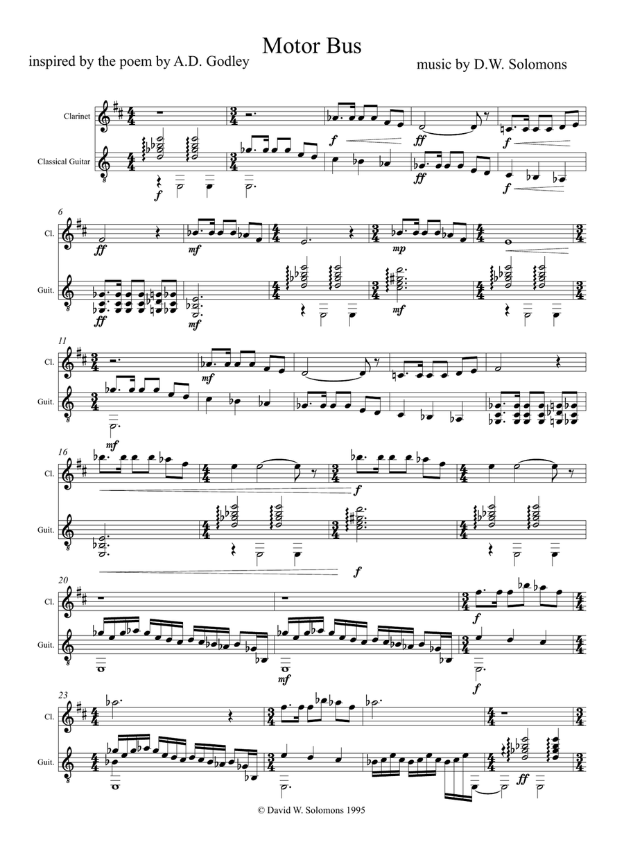 Motor Bus for clarinet and guitar inspired by the poem by A D Godley B-Flat Clarinet scores gallery preview page 3