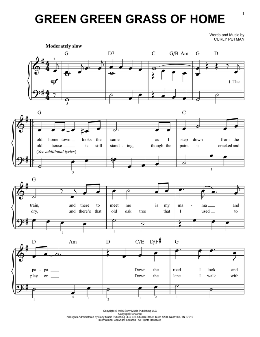 Green Green Grass Of Home Easy Piano scores gallery preview page 1