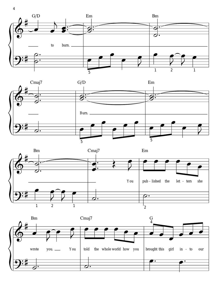 Burn (from Hamilton) Easy Piano scores gallery preview page 4