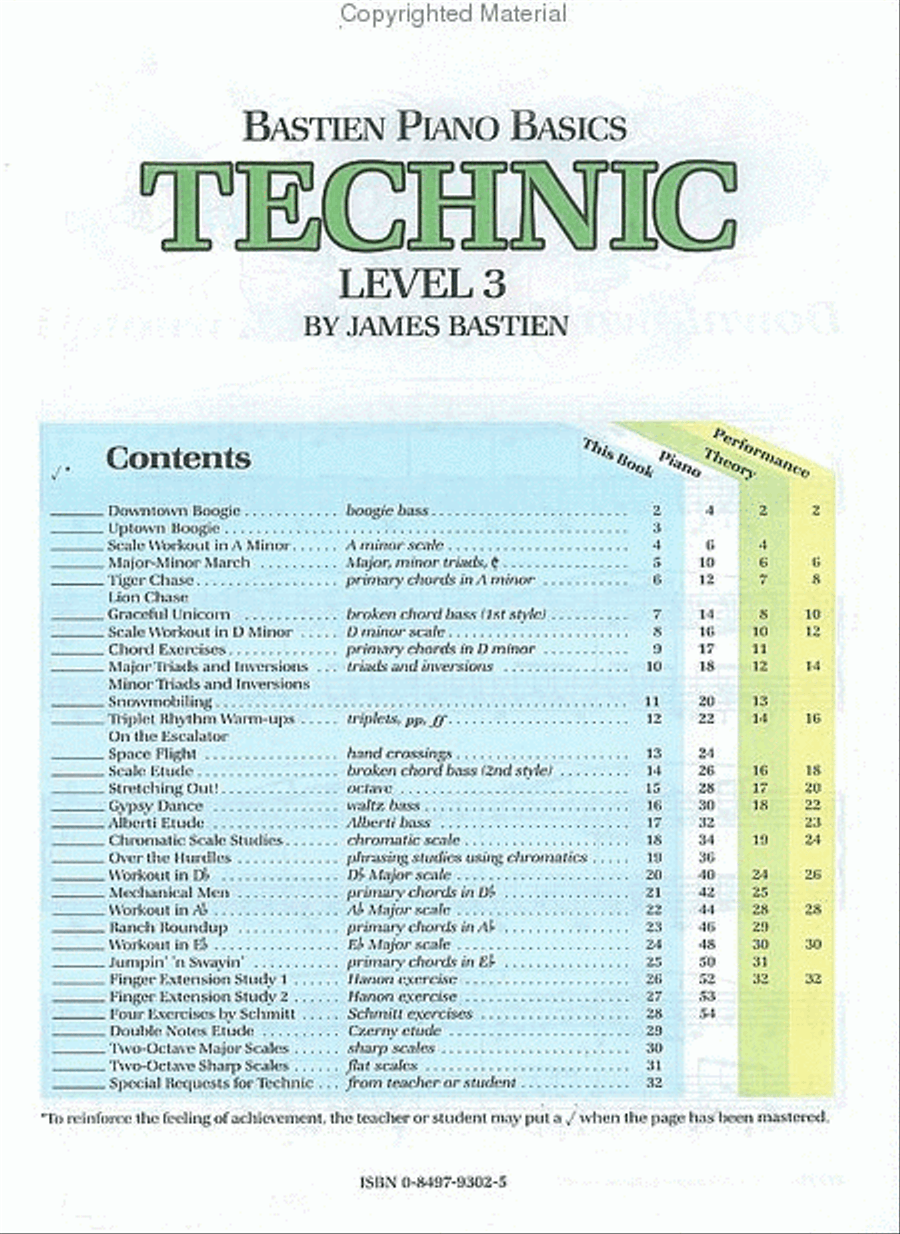 Bastien Piano Basics, Level 3, Technic