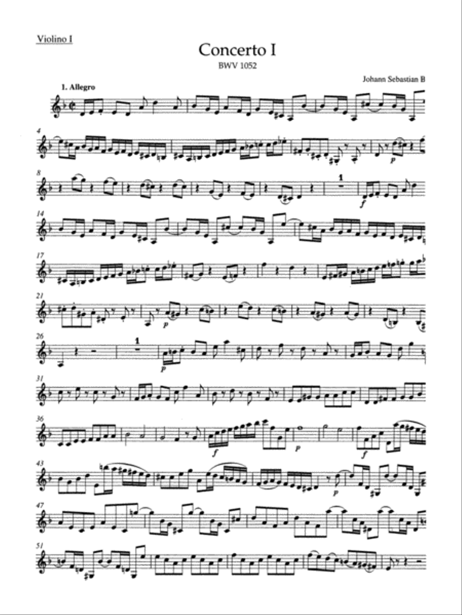 Concerto for Harpsichord and Strings No. 1 d minor BWV 1052 Violin scores gallery preview page 1