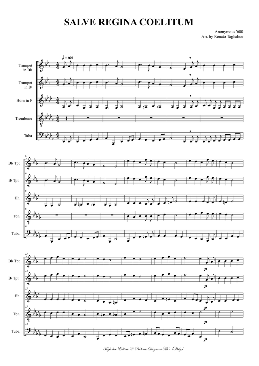 SALVE REGINA COELITUM - Arr. for Brass quintet - With parts Brass Quintet scores gallery preview page 1