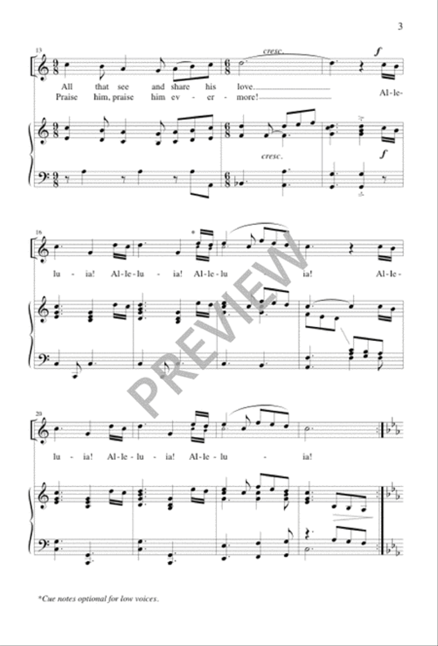 Praise the Lord, His Glories Show Unison Choir scores gallery preview page 3