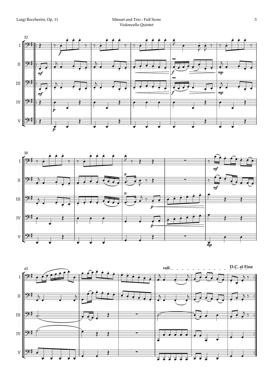 Minuet by Boccherini for Cello Quintet String Quintet scores gallery preview page 4