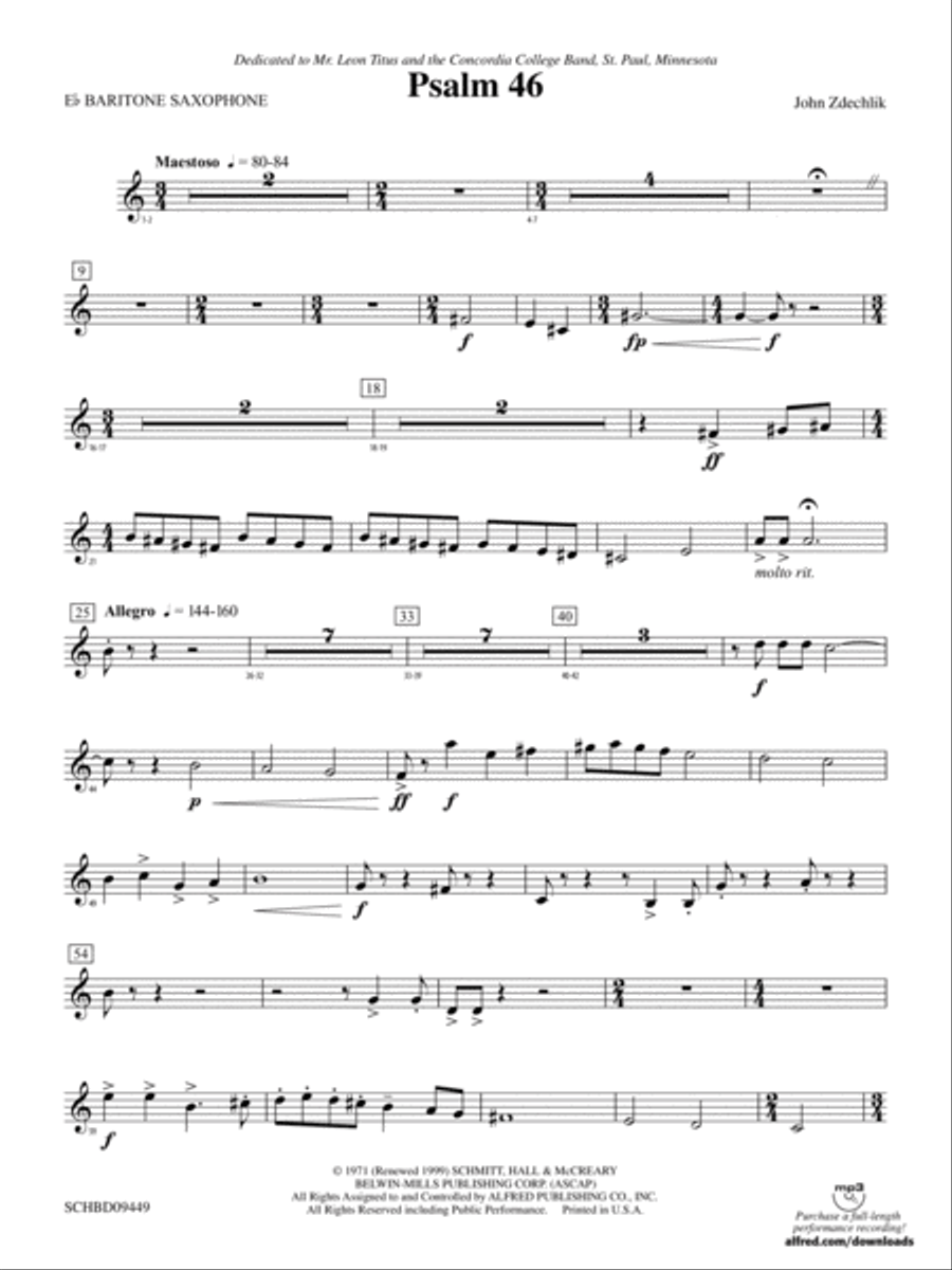 Psalm 46: E-flat Baritone Saxophone Concert Band scores gallery preview page 1