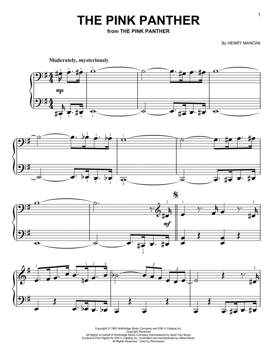 The Pink Panther Easy Piano scores gallery preview page 1