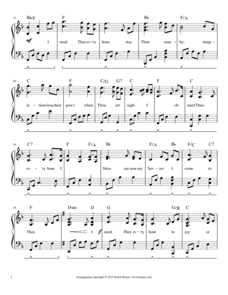 I Need Thee Every Hour - piano solo with lyrics and chords image number null