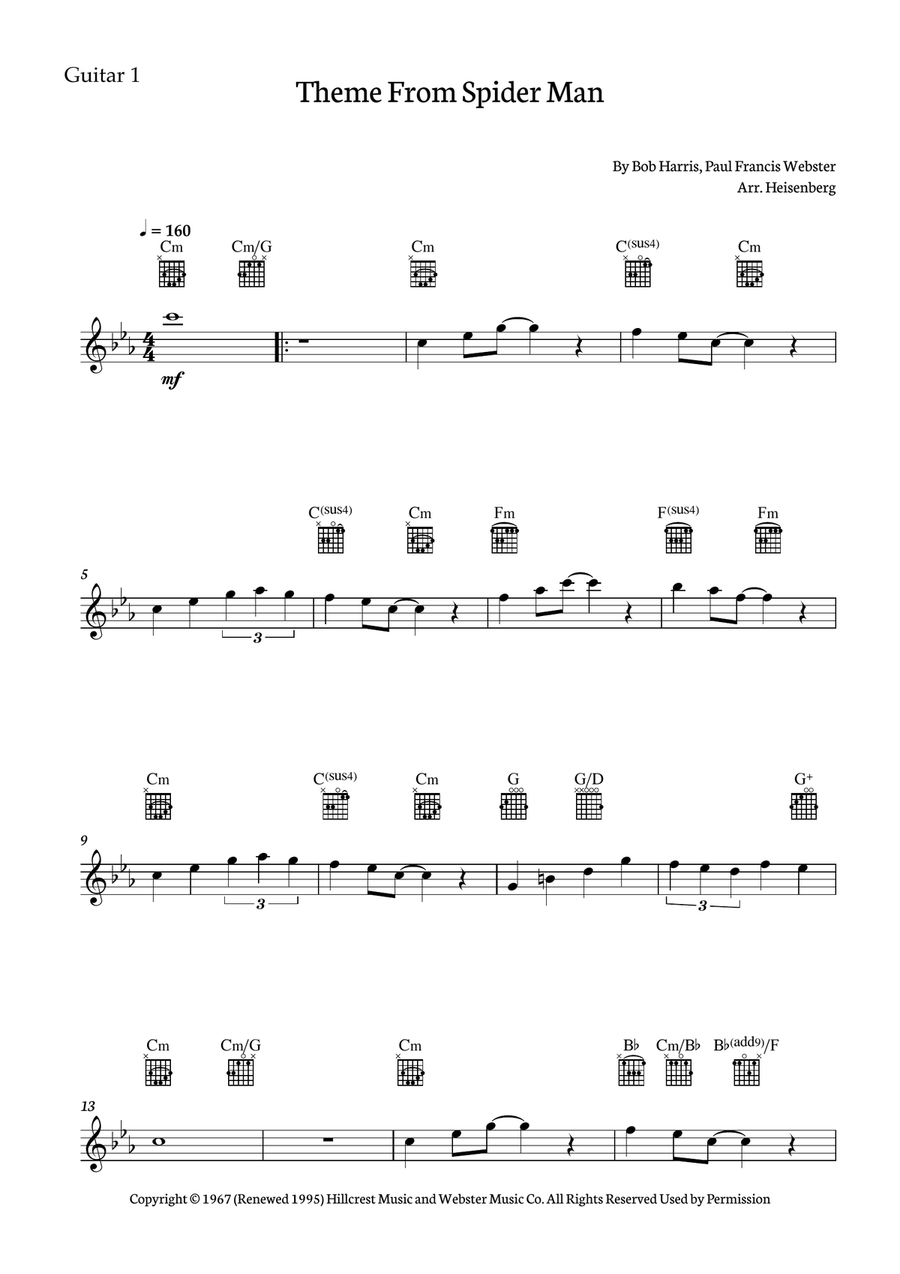 Theme From Spider Man Guitar Ensemble scores gallery preview page 5