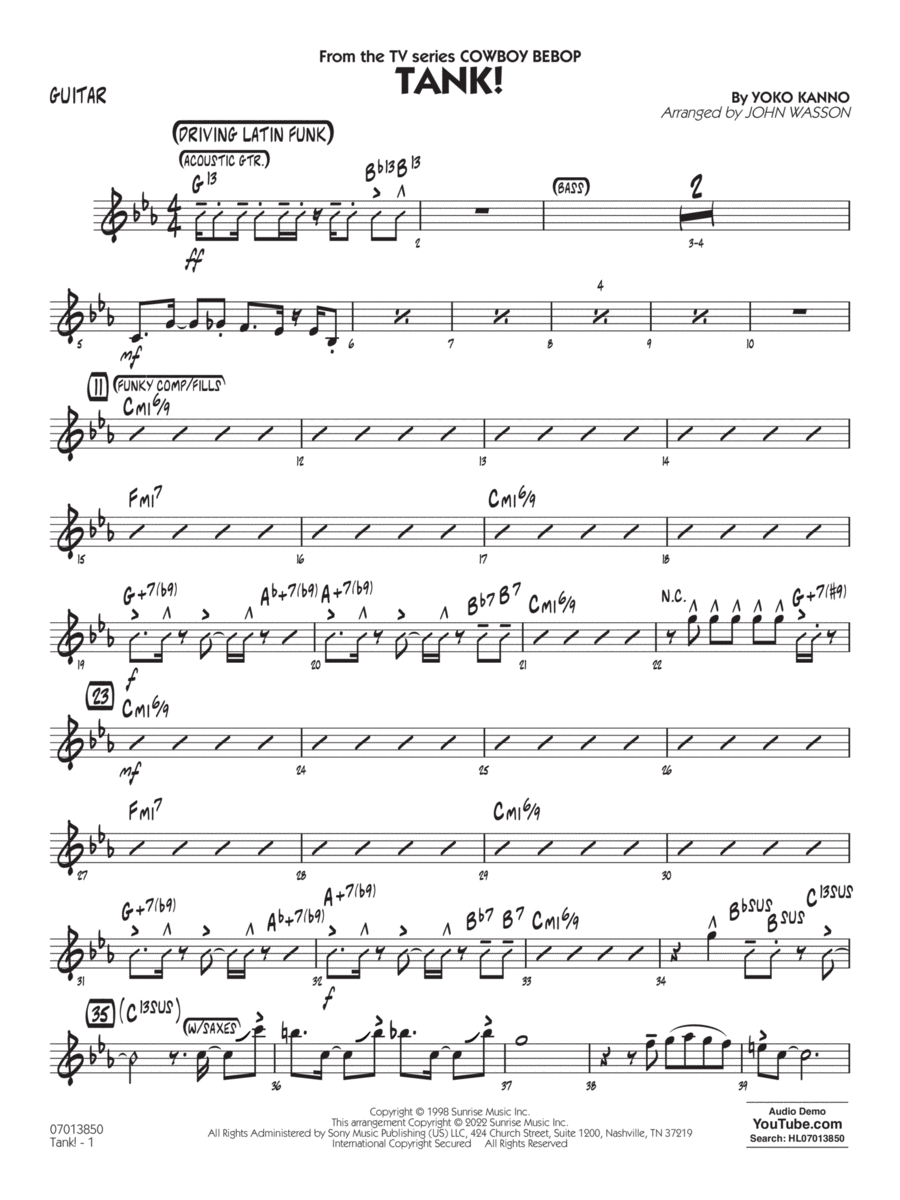 Tank! (from Cowboy Bebop) (arr. John Wasson) - Guitar Jazz Ensemble scores gallery preview page 1