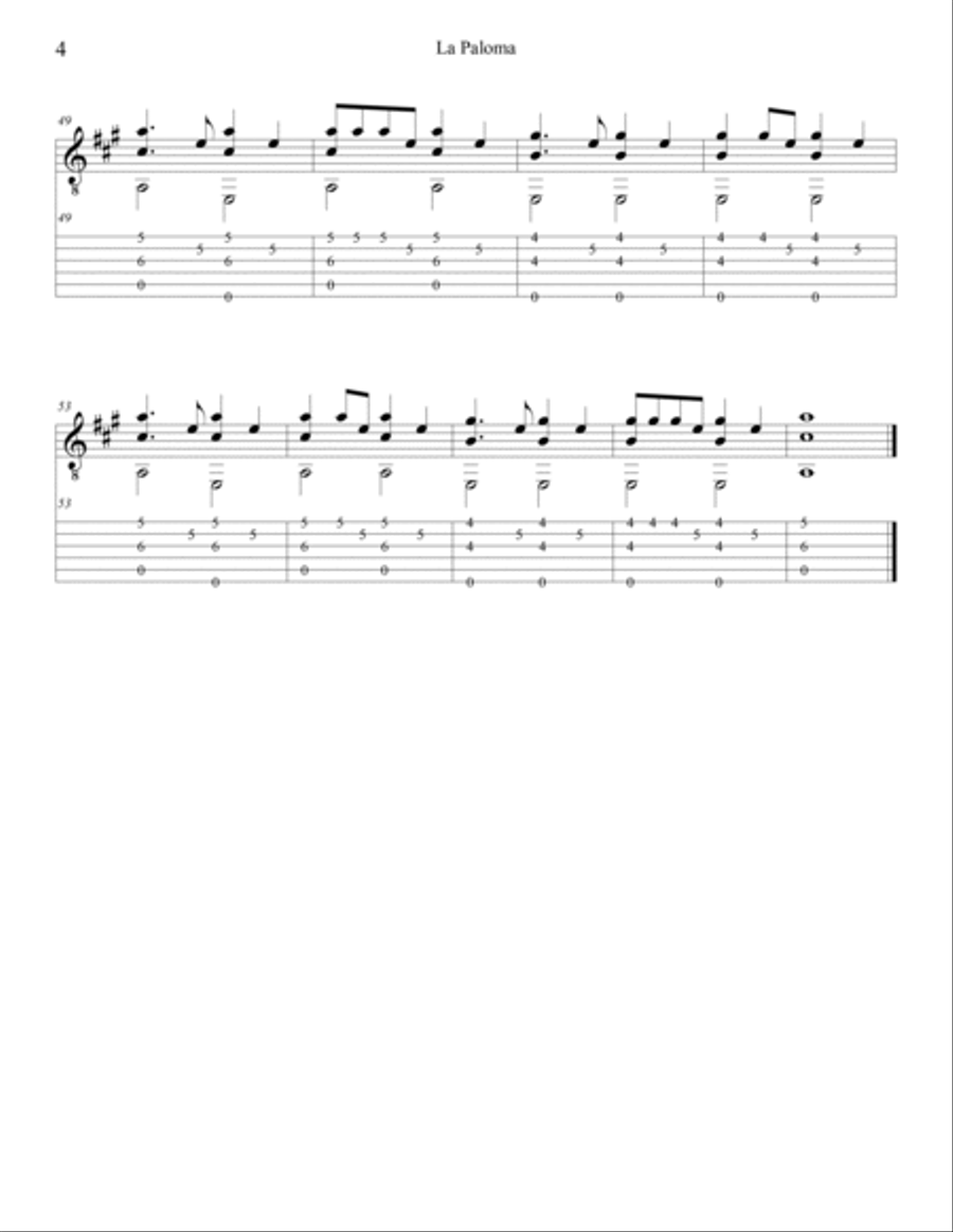 La Paloma Guitar Tablature scores gallery preview page 4