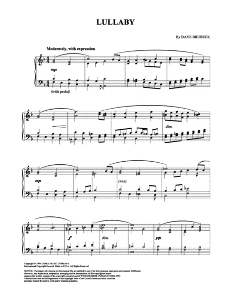 Lullaby Piano Solo scores gallery preview page 1