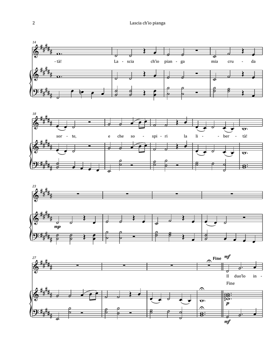 Lascia Ch'io Pianga by Händel - Contralto & Piano in B Major Chamber Music scores gallery preview page 2