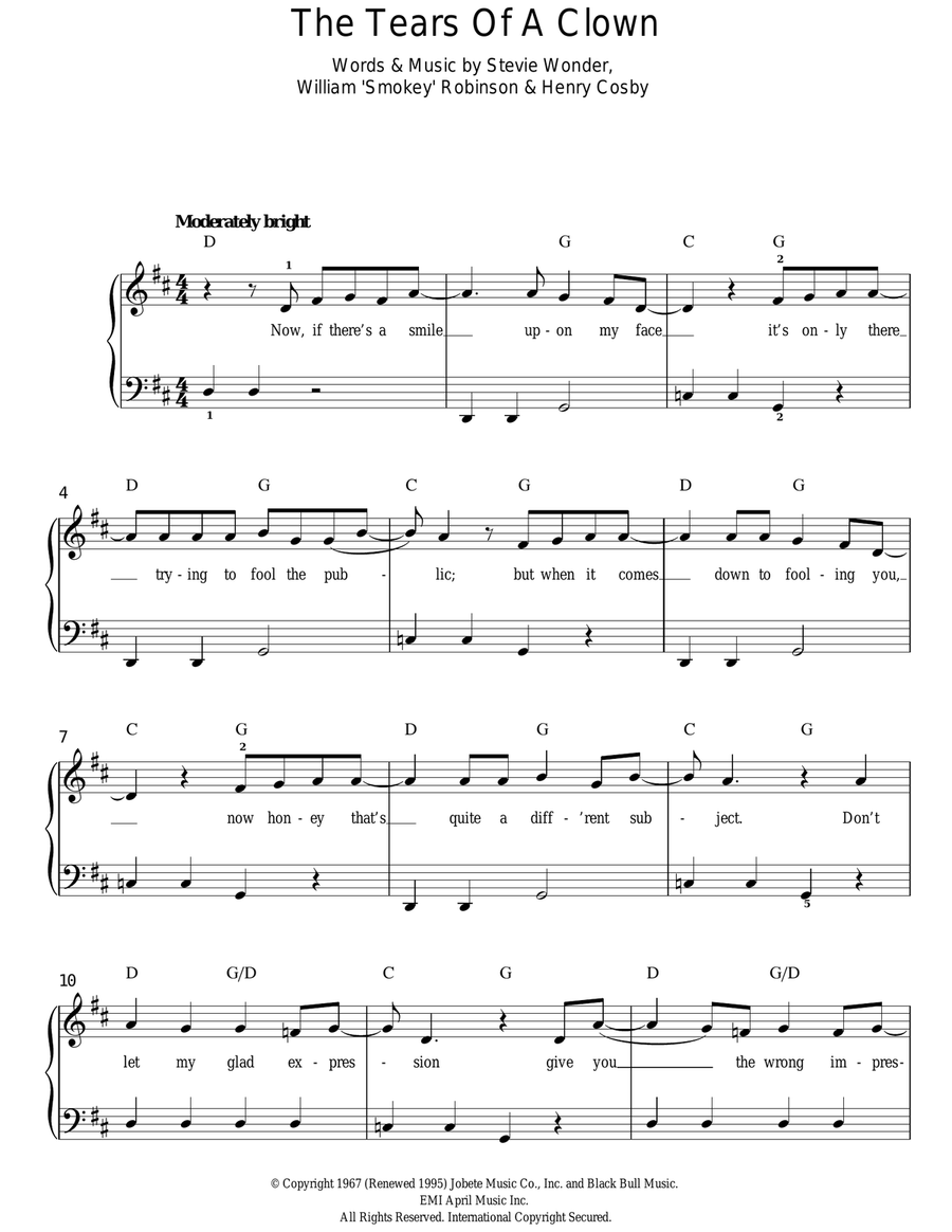 The Tears Of A Clown Easy Piano scores gallery preview page 1