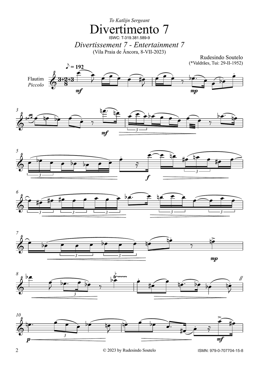 Divertimento 7 / Divertissement 7 / Entertainment 7 Chamber Music scores gallery preview page 2