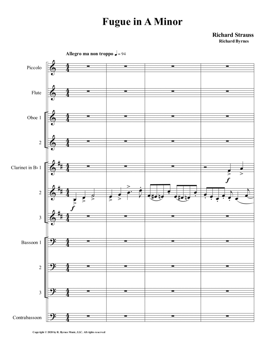 Fugue in A Minor by Richard Strauss for Strauss - Fugue - Woodwind Choir Woodwind Ensemble scores gallery preview page 1
