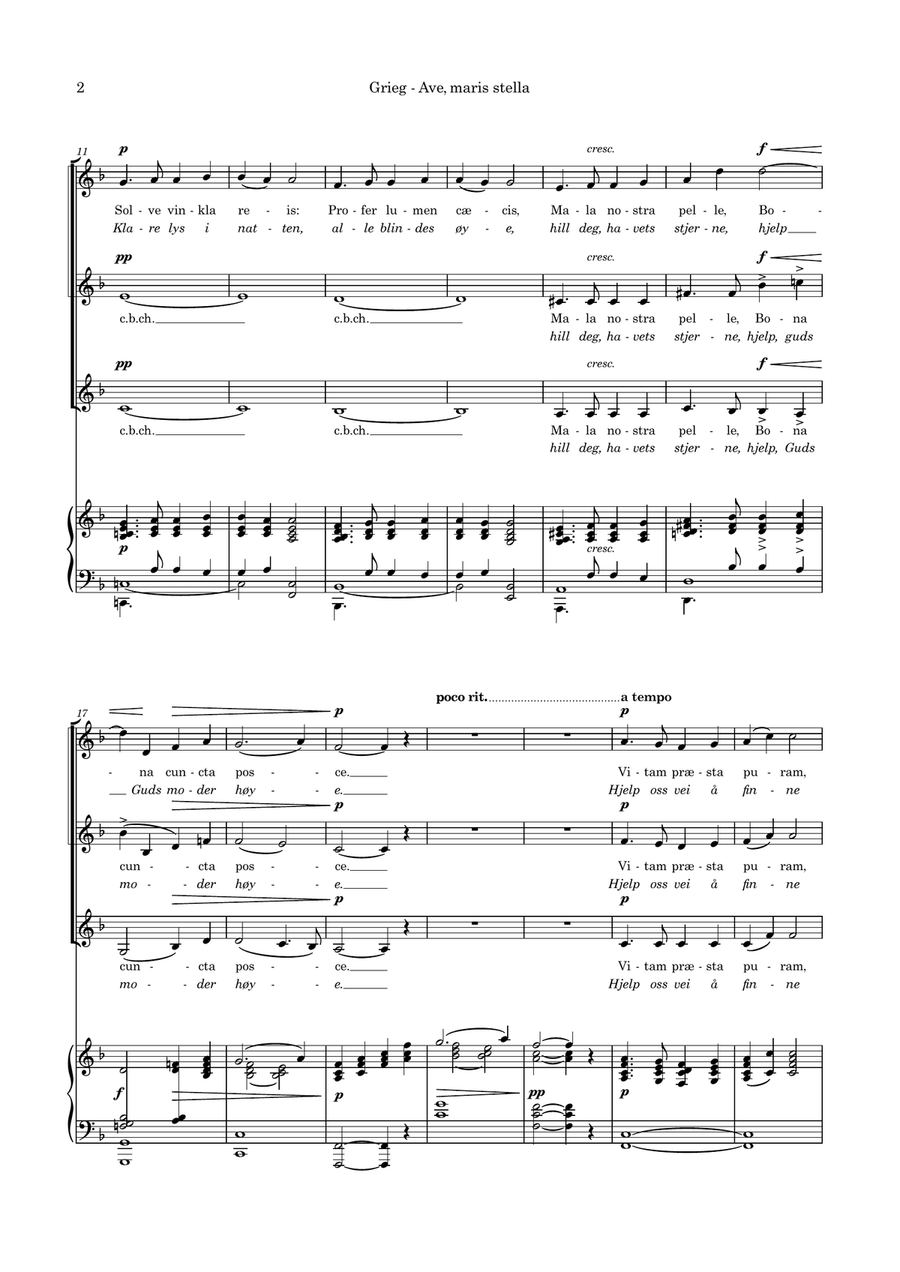 Grieg: Ave, Maris Stella (SSA choir and Piano) SSA scores gallery preview page 2