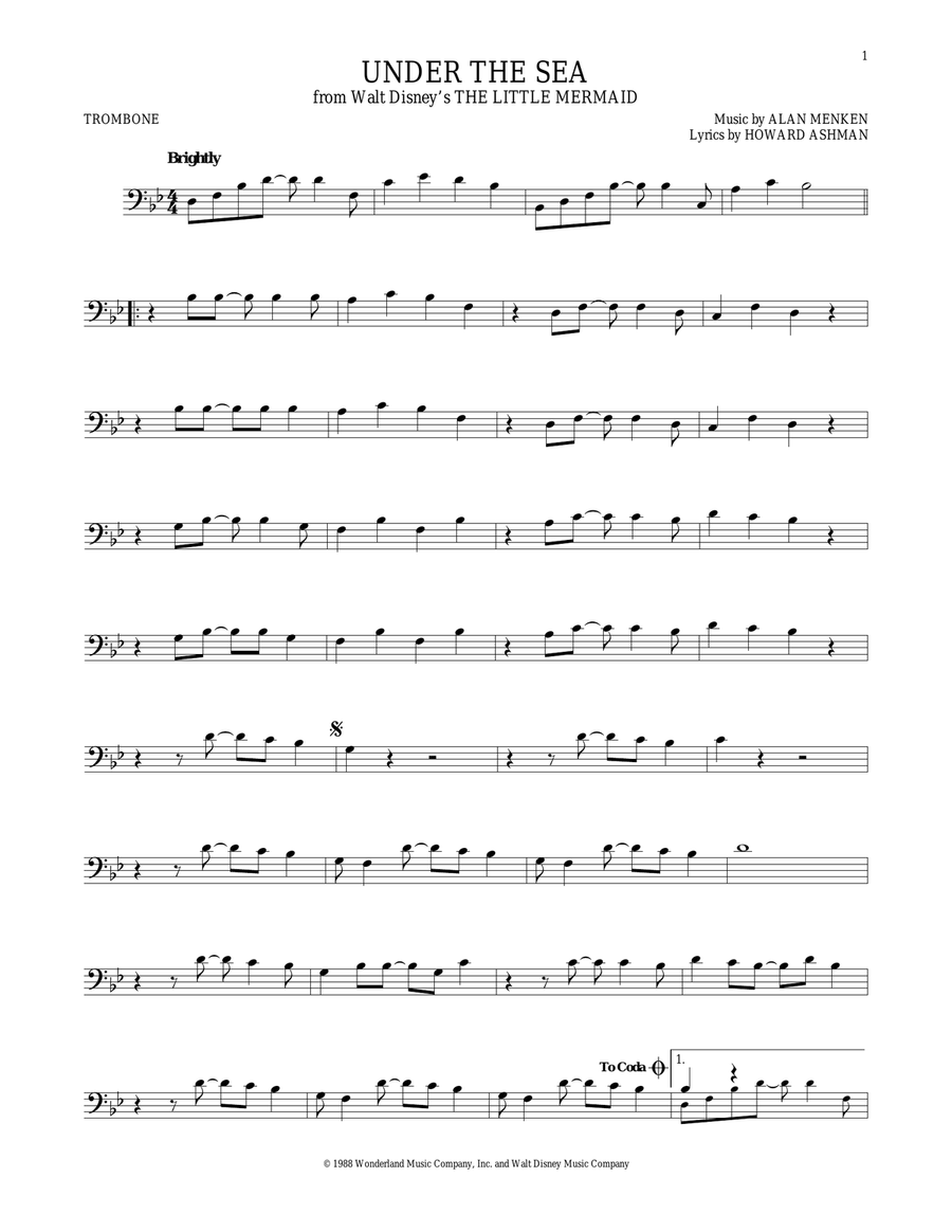 Under The Sea (from The Little Mermaid) Trombone Solo scores gallery preview page 1