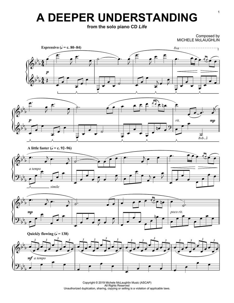A Deeper Understanding Piano Solo scores gallery preview page 1