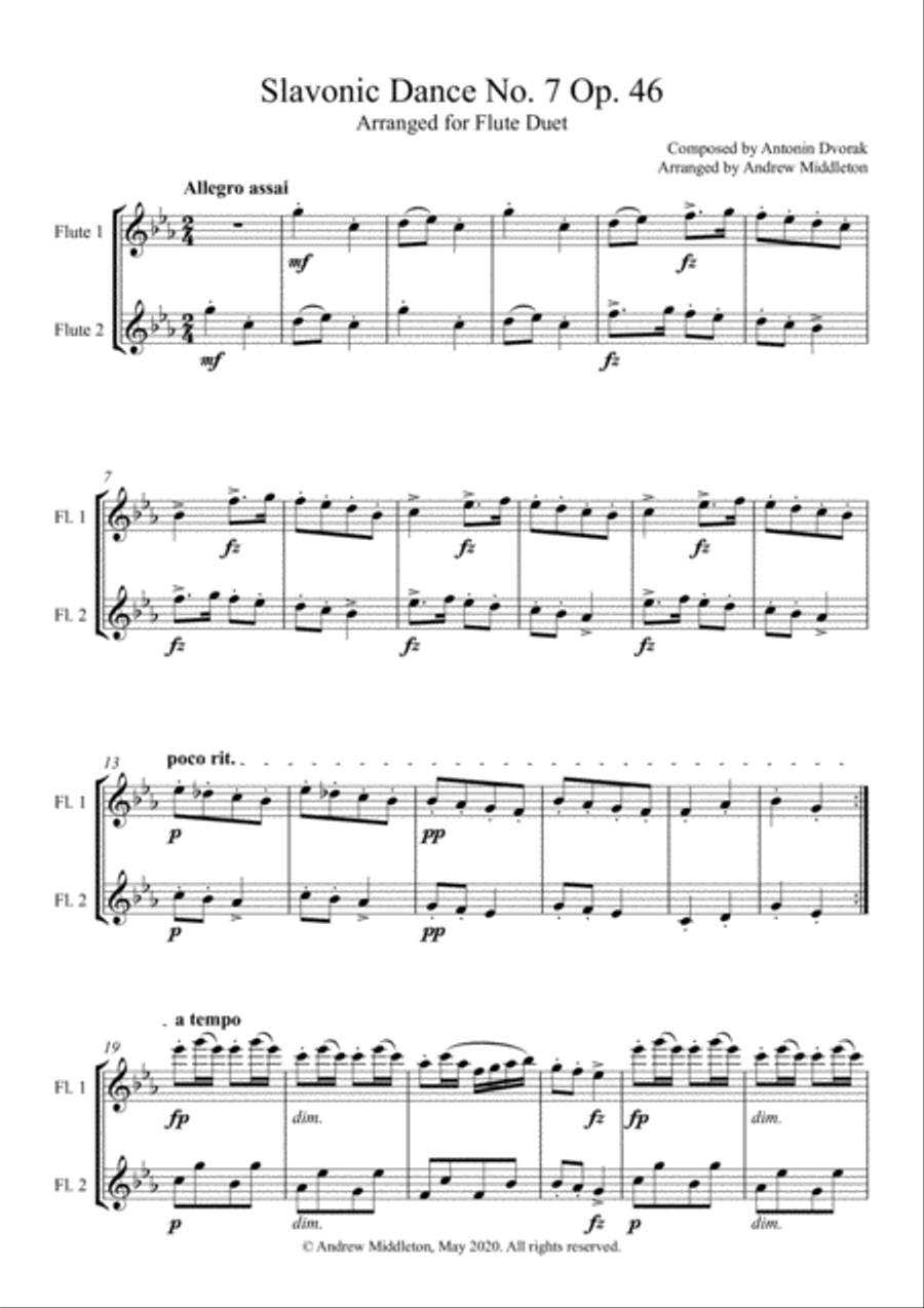 Slavonic Dance No. 7 Op. 46 arranged for Flute Duet Flute Duet scores gallery preview page 3