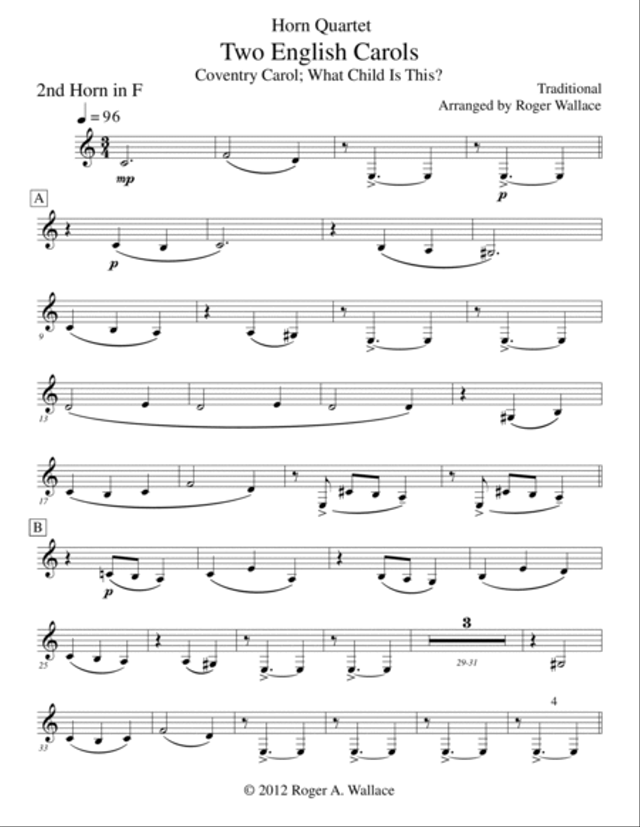 Two English Carols (Coventry Carol; What Child Is This?) - Horn Quartet Brass Quartet scores gallery preview page 6