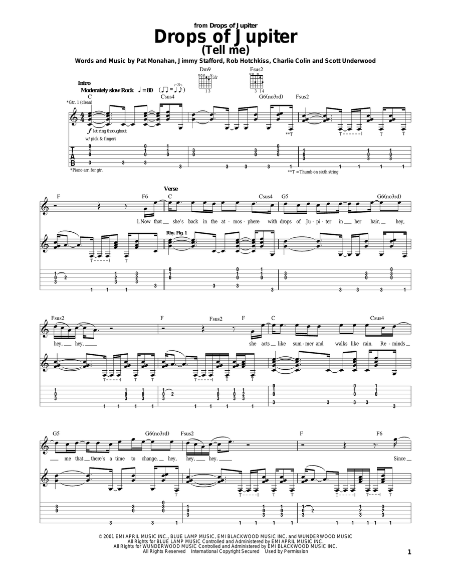 Drops Of Jupiter (Tell Me) Acoustic Guitar scores gallery preview page 1