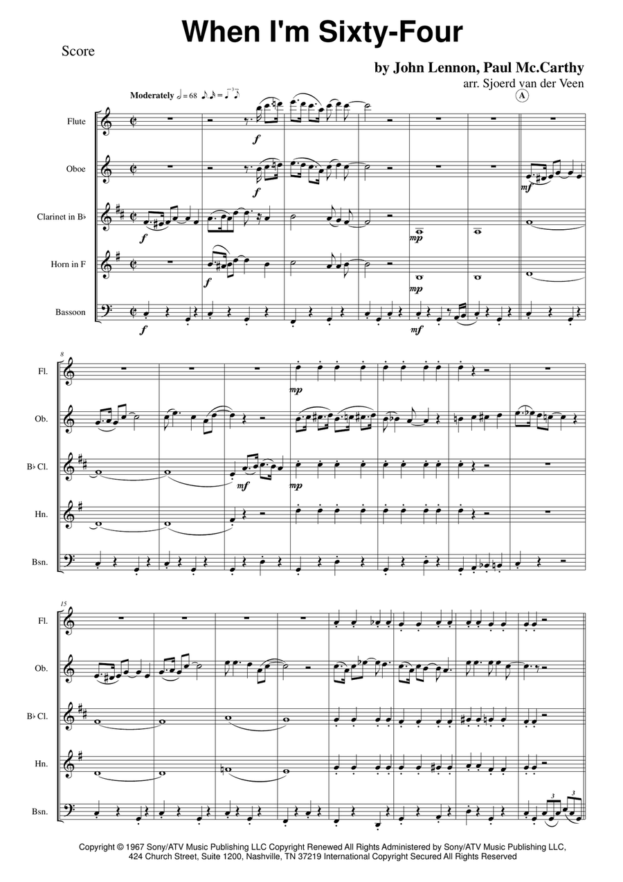 When I'm Sixty-four Woodwind Quintet scores gallery preview page 1