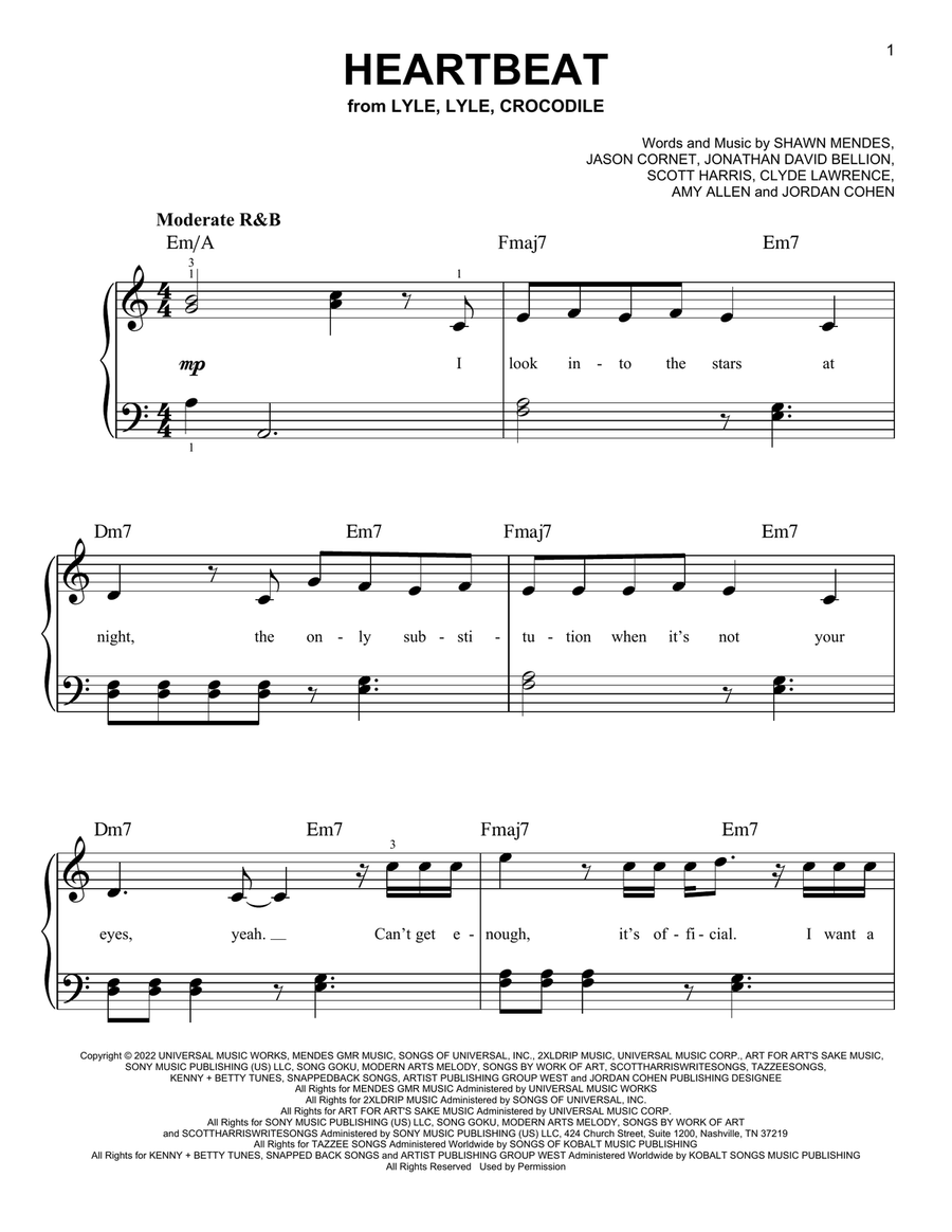 Heartbeat (from Lyle, Lyle, Crocodile) Easy Piano scores gallery preview page 1