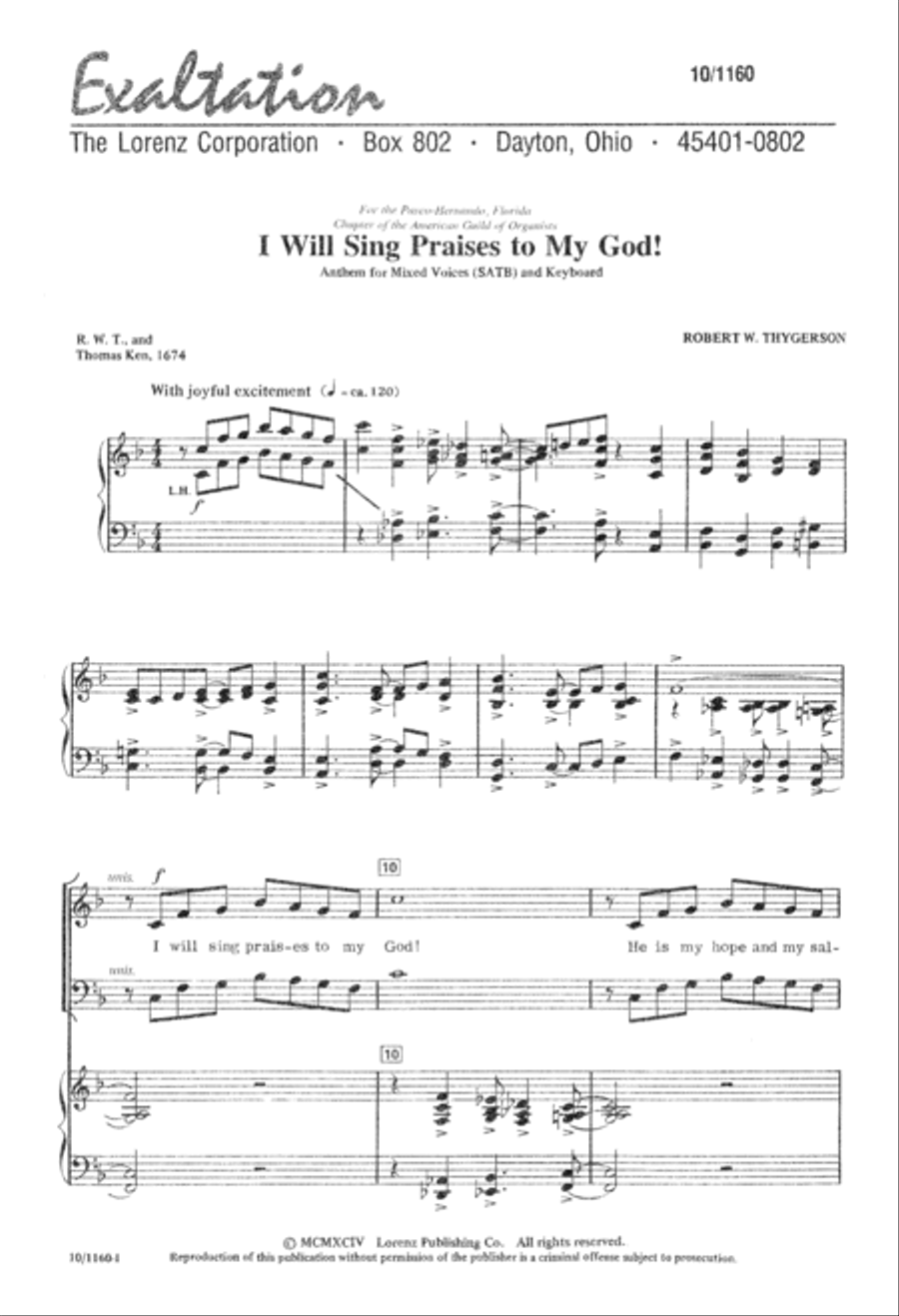 I Will Sing Praises to my God 4-Part scores gallery preview page 1