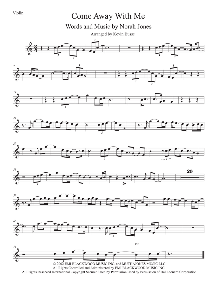 Come Away With Me Come Away With Me Violin Solo scores gallery preview page 1